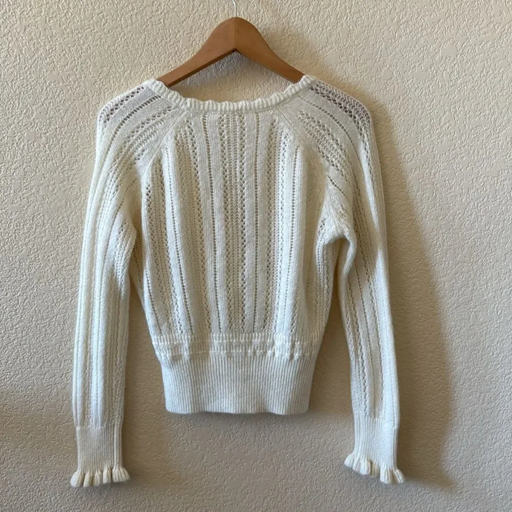 Season Ecru Sweater Knit Faux Wrap Sweater S/M